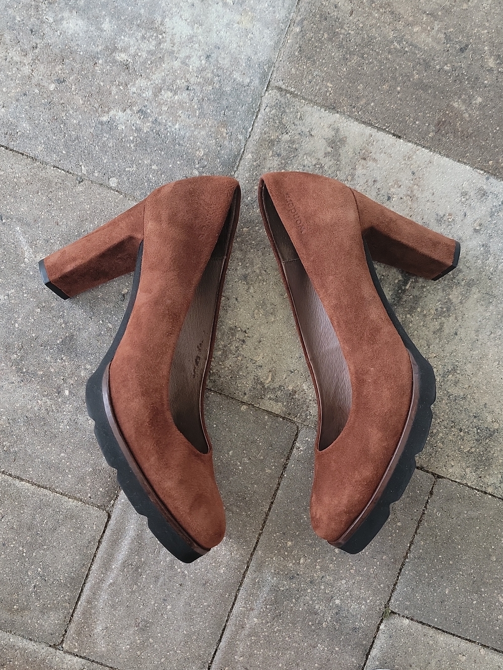 Wonders Brown Suede Block Heel Platform Pumps Memory Gel Cushioned Insoles Sz 39 - Picture 9 of 14